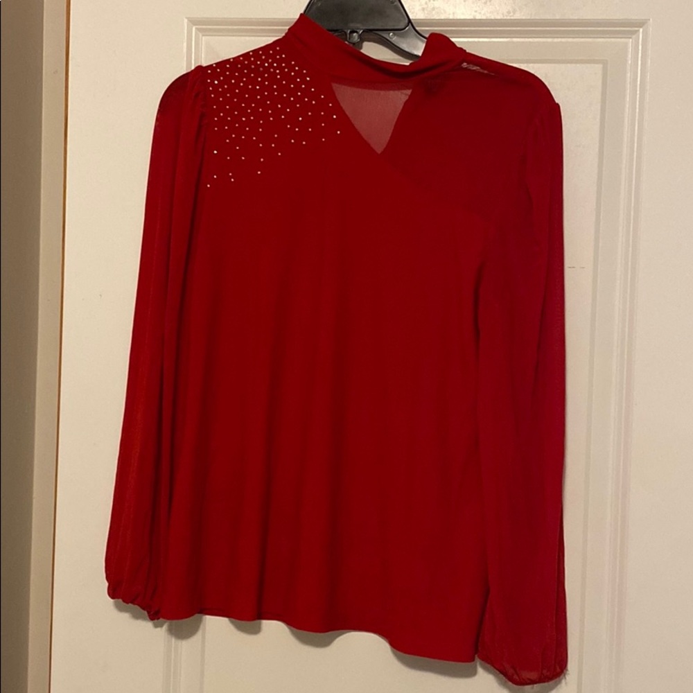 Red Blouse with Stone Detail